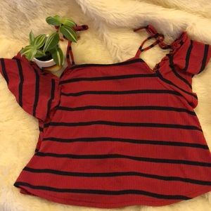 Black and red off the shoulder shirt